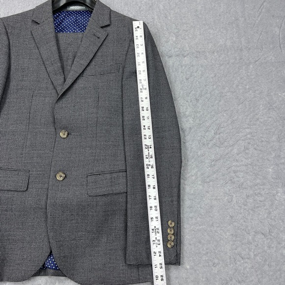INDOCHINO Suit Men's 36* Gray 100% Wool Houndstooth Blazer Jacket Pants Set - Picture 8 of 16